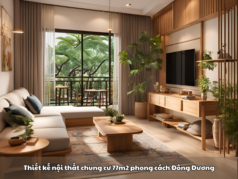 thiet ke noi that chung cu 77m2 phong cach dong duong